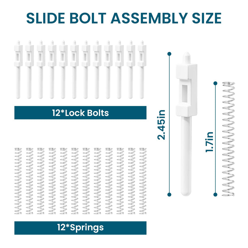 12 PCS Slide Spring Bolt Compatible with Eze Breeze Vertical 4 Track Windows Sliders, Secure Locking Window Bolt, Windows Door Sliding Bolt Gate Latch Replacement Parts