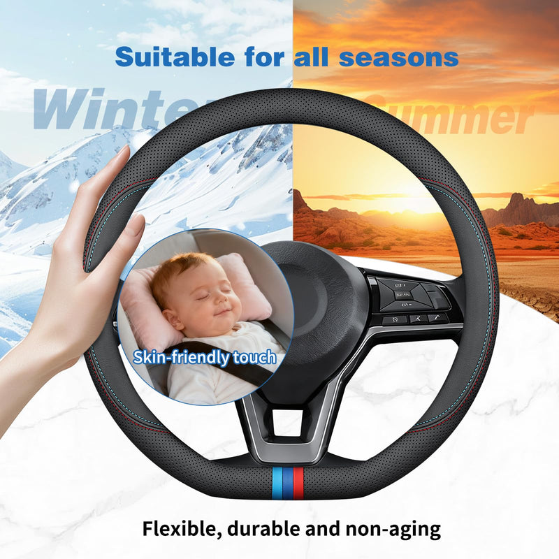 D-Shaped Car Steering Wheel Cover for BMW X3 3 5 4 2 7 Series 2023 2024 2025 2026 Accessories, Nappa Leather Non-Slip & Breathable, 14.5-15 Inches