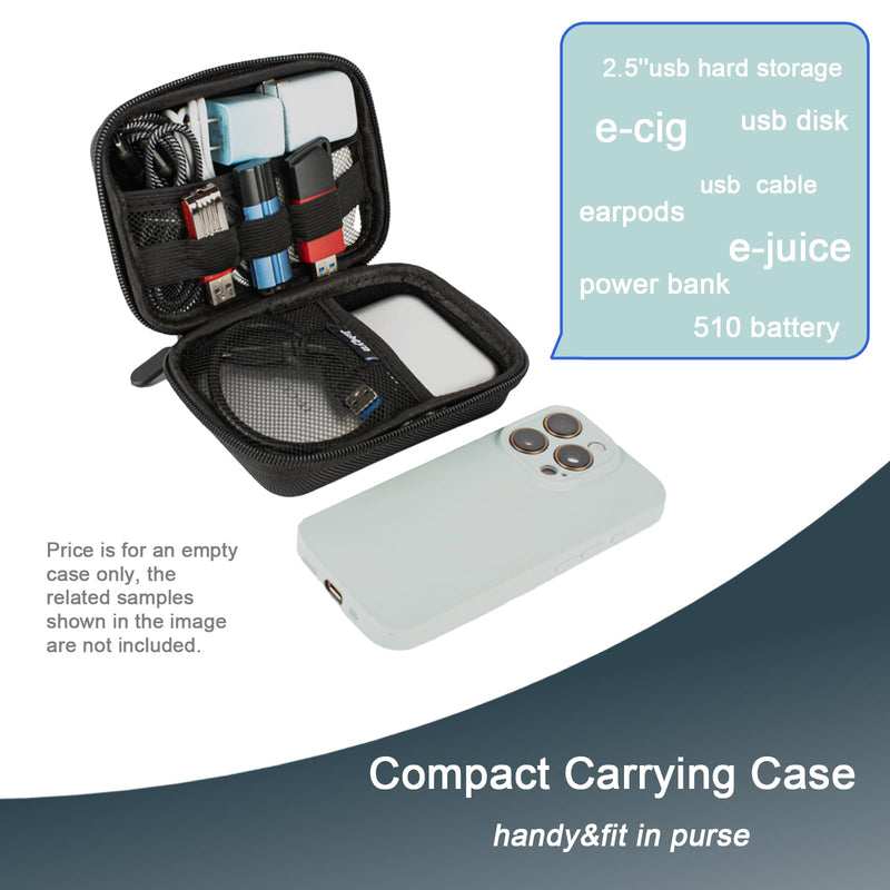 EVA Hard Shell Cable Organizer Travel Case for Cords & Tech Gear | Shockproof Portable Pouch,Fits Charger, USB Cable, Earbuds, SD Cards,Mesh Pockets & Elastic Loops,Compact for Commute, Travel 5.5X3.9 inch