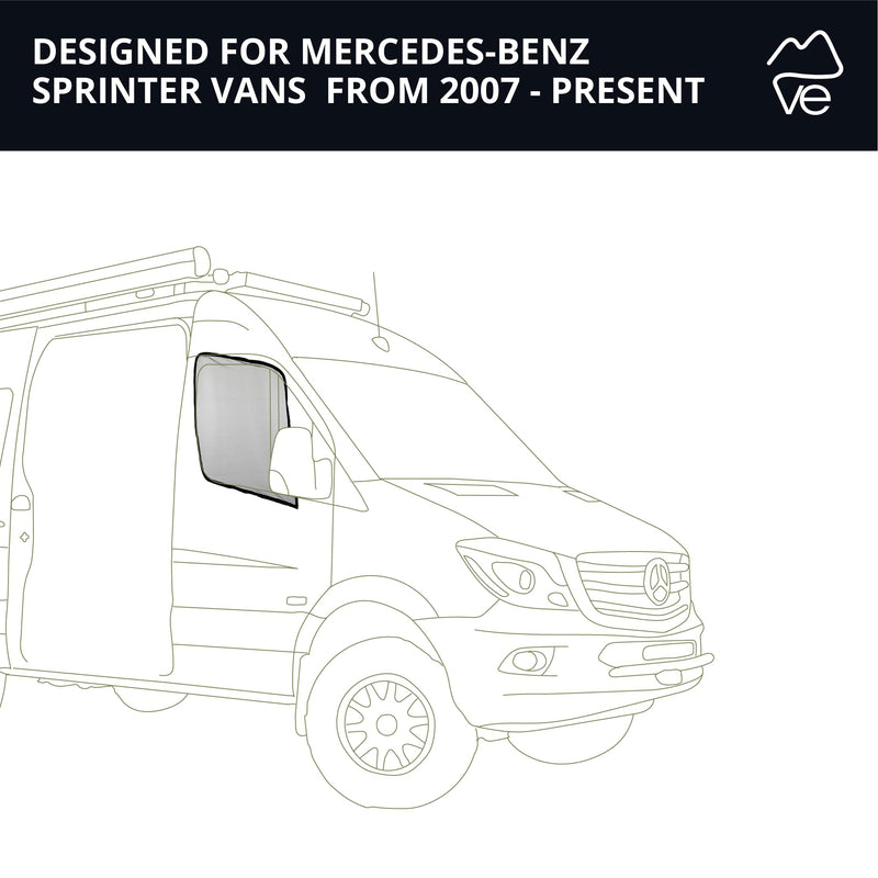 VanEssential Front Door Bug Screens (Pair) Designed for Mercedes-Benz Sprinter Van Years 2007- Current (Models:VS30 & NCV3) Black Front Doors (Pair)