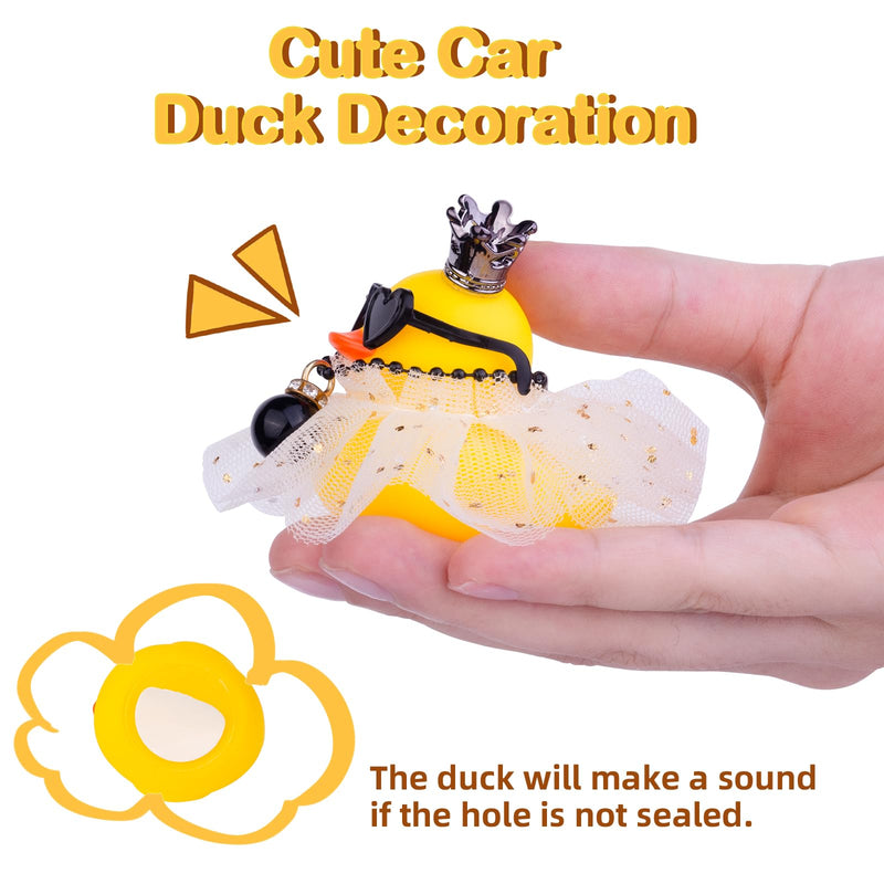 Rubber Duck Car Dashboard Decoration, Duck Car Ornament with Mini Crown Skirt Necklace Glasses for Cute Car Accessories, CF038A A1-purple Skirt-yellow