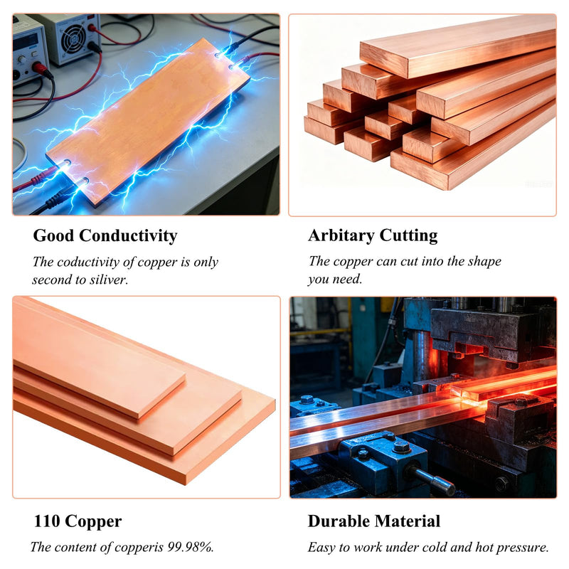 2PCS Copper Flat Bar 1/8" x 2" x 12", 99.98% Copper Bus Bar Stock, 3mm x 50mm x 305mm C110 Solid Flat Bar Stock for Various DIY (2Pcs, 3 * 50 * 305mm) 1/8" x 2" x 12"
