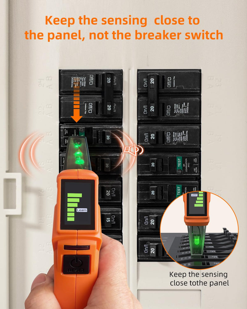 Circuit Breaker Finder & GFCI Outlet Tester with Digital LCD Display, 90-135V Electrical Circuit Tracer Tool for Electricians/DIY – Lightweight (Includes Batteries & Carrying Case) Orange