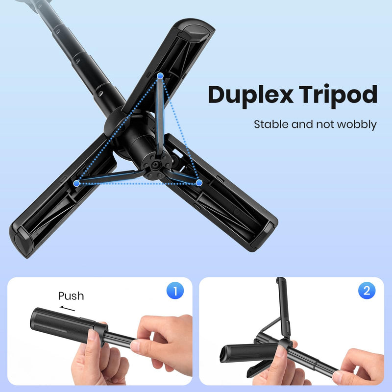 4-in-1 Magnetic Selfie Stick, Pocket Size 360° Rotation Phone Tripod | With Wireless Remote and Metal Ring, Extendable Cell Phone Stand Camera Grip Handle for Video Recording Travel Live Streaming Black