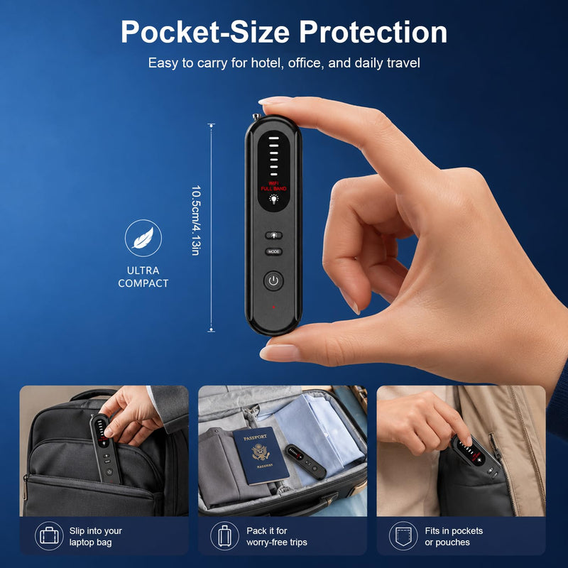 Hidden Camera Detector 6-in-1, Anti Spy Camera Finder with GPS Tracker Detection, RF Signal Scanner, Rechargeable Bug Detector for Hotel, Travel, Home, Office, Car Privacy Protection Black