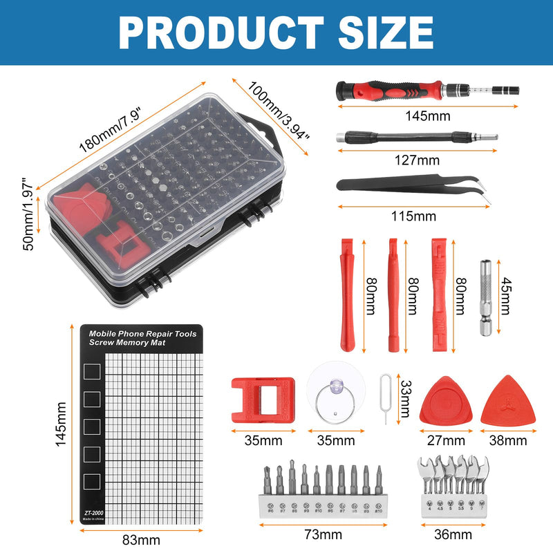 HARFINGTON 136 in 1 Magnetic Precision Screwdriver Set Electronics Repair Tools Kit with 96 Bits Flexible Shaft and Extension Rod for Cellphone Game Console Laptop PC Computer Camera, Red