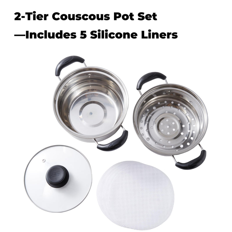 Cuscuzeira Brazilian Cuscuz Steamer Pot – 2-Tier Stainless Steel Steamer for Couscous, Rice, Dumplings, and Vegetables – Compact 18cm Cooker for Daily Meals, Apartments, and Small Households