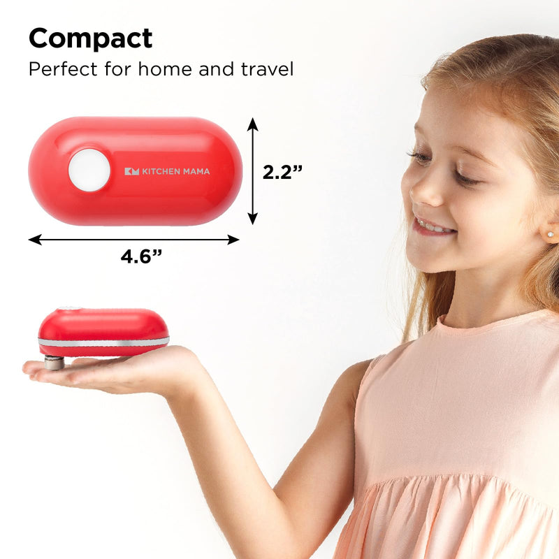 Kitchen Mama Mini Plus Rechargeable Electric Can Opener: USB-C Charging, Hands-Free, Auto Stop, Compact, Cordless, Smooth Edge - Perfect for Seniors with Arthritis, Home, and Travel (Red) Red Small