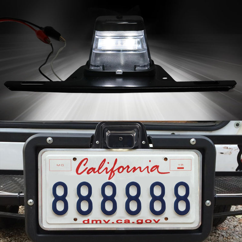 LED License Plate Light with License Plate Holder Bracket Mount Steel Metal Trailer License Plate Bracket ABS Housing PC Lens for Boat Trailer Truck 12V DC Tag Light with Bracket (Black) Black