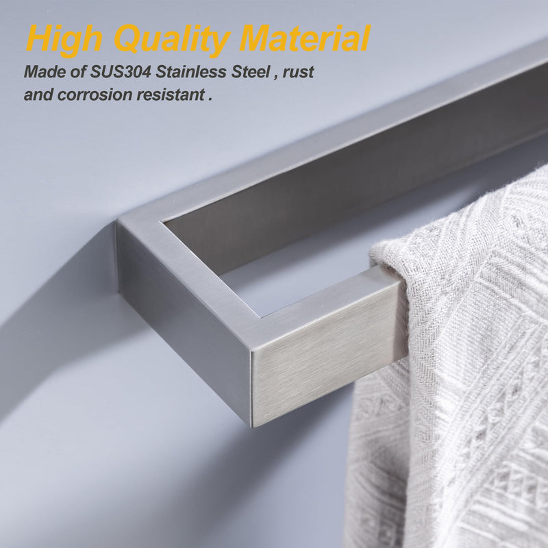 Towel Bar, 9 Inch Hand Towel Holder Wall Mount, Towel Racks for Bathroom Accessories, Stainless Steel Towel Ring Hardware (Brushed Nickel, 2 Pack) Brushed Nickel