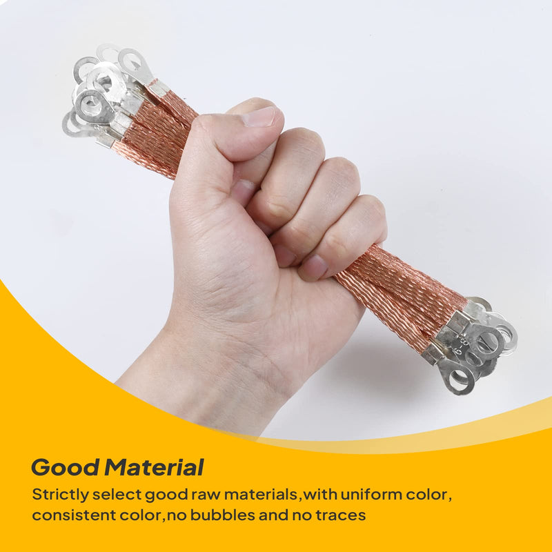 Braided Ground Straps Copper Automotive Grounding Wire Connection 1/4" Flat Width with 5/16" Rings Terminal Lugs (24inch-12pcs) 24inch-12pcs