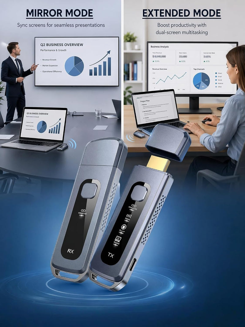 Wireless HDMI Transmitter and Receiver 165FT/50M, LED Display, 4K Decoding 1080P@60Hz Output, Plug & Play, Zero Latency, Dual-Band 5G+2.4G for Video and Audio Monitor from Projector/TV Box/PC 2