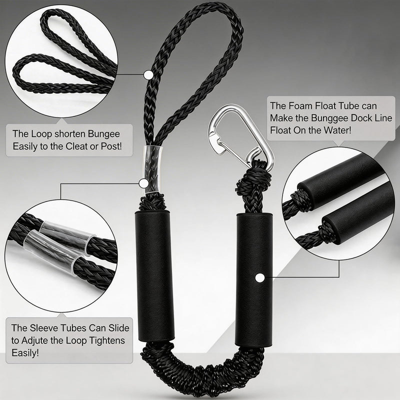 2 PK Black Bungee Dock Lines for Boats 2FT with 316 Stainless Clip Boat Accessories Marine Grade Boat Rope Boating Accessories Boat Dock Lines Jet Ski or PWC Mooring Boat Lines & Dock Ties