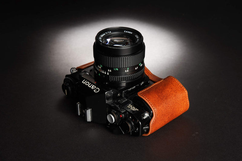 A-1 Case, BolinUS Handmade Genuine Real Leather Half Camera Case Bag Cover for Canon New AE-1 AE-1P A-1 (with Handle) Camera with Hand Strap (LavaBrown) LavaBrown
