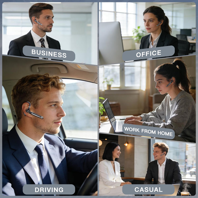Boytond Bluetooth Earpiece V5.4,Wireless Headset with Mic for Work | 100H Playtime,500mAh Charging Case,CVC8.0 Noise Canceling,Dual Connect&Mute Button Headphone for Trucker,Driver,Office,Work Graphite Black & Silver