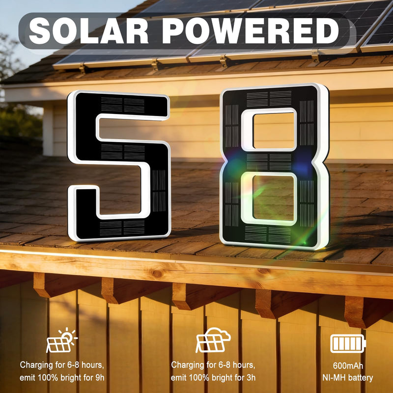 ISUNMEA 6.7 Inch Solar Lighted House Numbers for Outside, Light Up Waterproof LED Address Signs for Houses, Backlit Illuminated Exterior Modern House Numbers Light (1-Black, 6.7IN) 1-Black