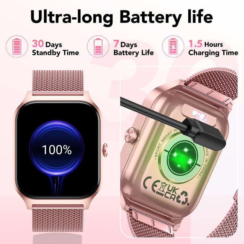 CASCHO Smart Watch for Women (2 Bands), Bluetooth Call Smartwatch with AI Voice,1.85" HD Fitness Watch,Heart Rate/SpO2/Steps/Sleep Monitor,120+ Sports Modes,IP68 Waterproof Watch for Android iOS-Rose Rose Gold