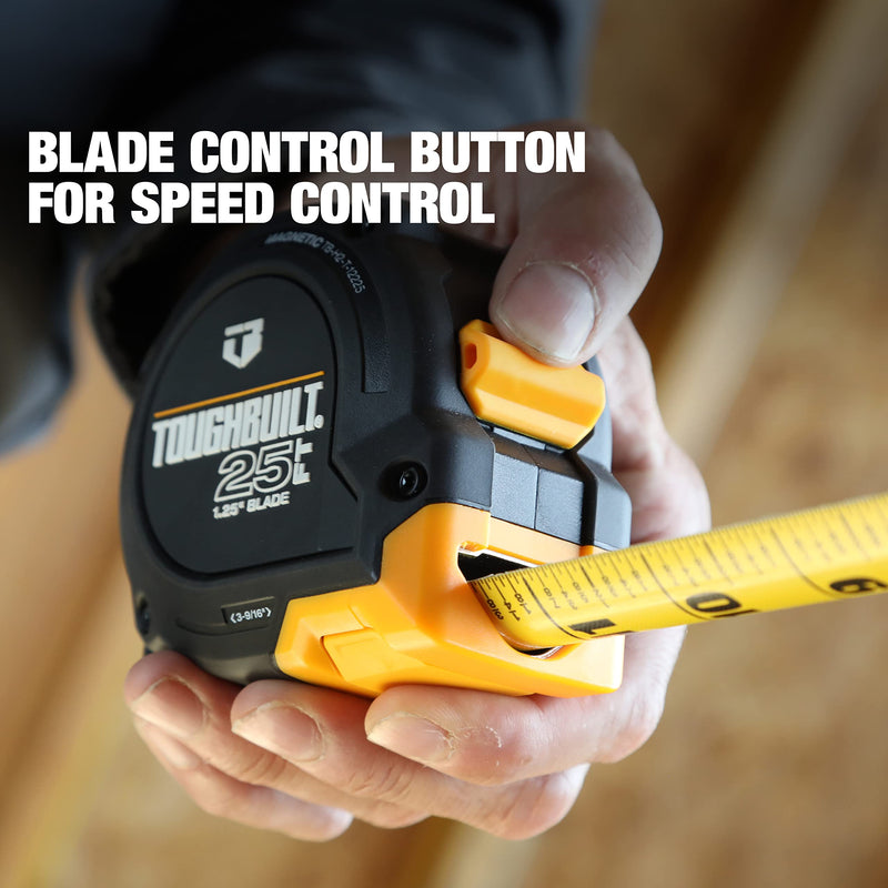 ToughBuilt – 25 ft. ProBlade Tape Measure with Blade Control, 1.25" Wide Double-Sided Blade, Magnetic Hook & 11 ft. Standout for Jobsite Accuracy (TB-H2-T-12225) 7.6 m