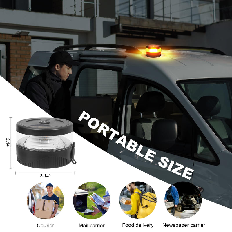 Magnetic Wireless Beacon Light, USB-C Rechargeable LED Strobe Lights for Trucks, Mini Portable Flashing Emergency Safety Warning Light for Postal Car Tractor UTV Golf Cart IP67 Waterproof Amber