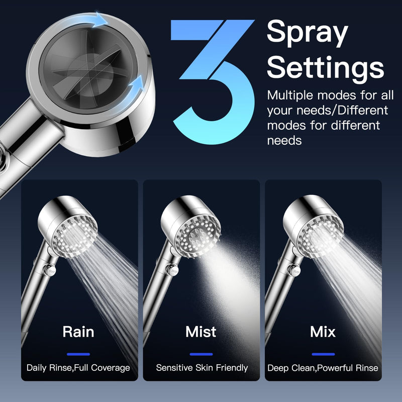 Vatex Filtered Shower Head with Handheld, High Pressure 4 Spray Showerhead with ON/OFF Switch, Shower Heads with 3 Filters for Hard Water Remove Chlorine, Reduce Dry Itchy Skin Chrome