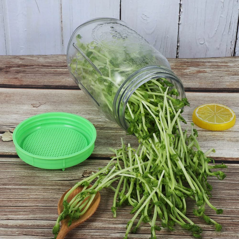 Picowe Plastic Sprouting Lids, Sprouting Jar Stands, for 86mm Wide Mouth Mason Jars, Canning Jars, Suit for Grow Bean Sprouts, Alfalfa, Salad Sprouts(16 Pack, Green) 8 x Lids + 8 x holder