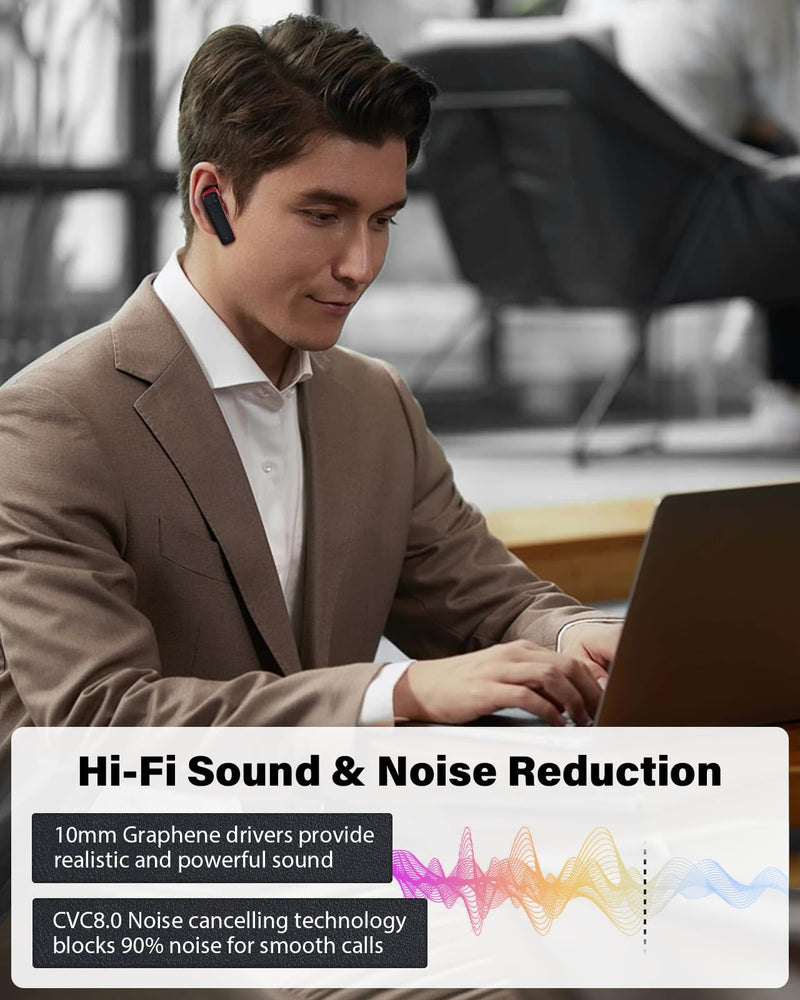 Bluetooth Headset,V5.3 Bluetooth Earpiece Wireless Handsfree Driving Headsets with Noise Canceling Mic,16Hrs Play Time Business Eabuds for iPhone Samsung Android Cell Phone Tablets Office(Red)