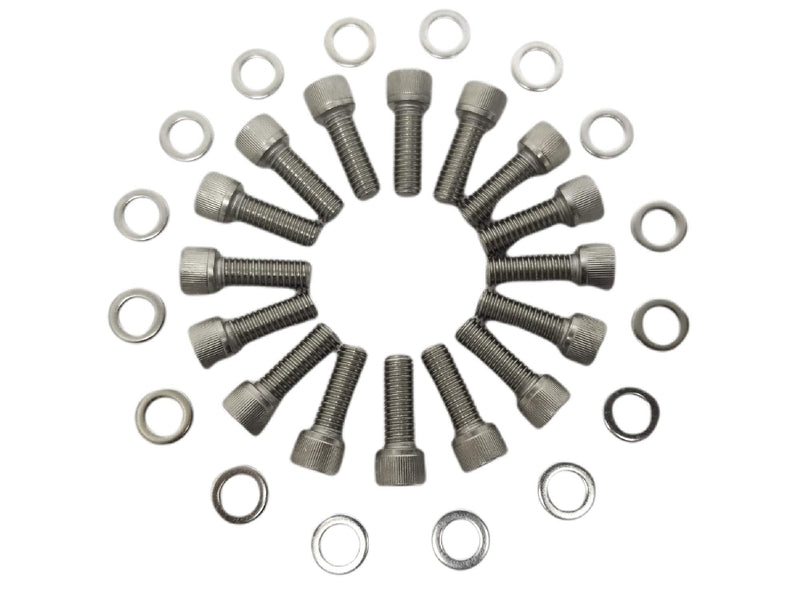 SBF BBF Stainless-Steel Exhaust Header Bolt Kit 1” 3/8-16 Bolts and Washers Compatible with Ford Small & Big Block V8 Engines 260 289 302 351W 351C 352 390 428 429 460 FE 5.0L Mustang