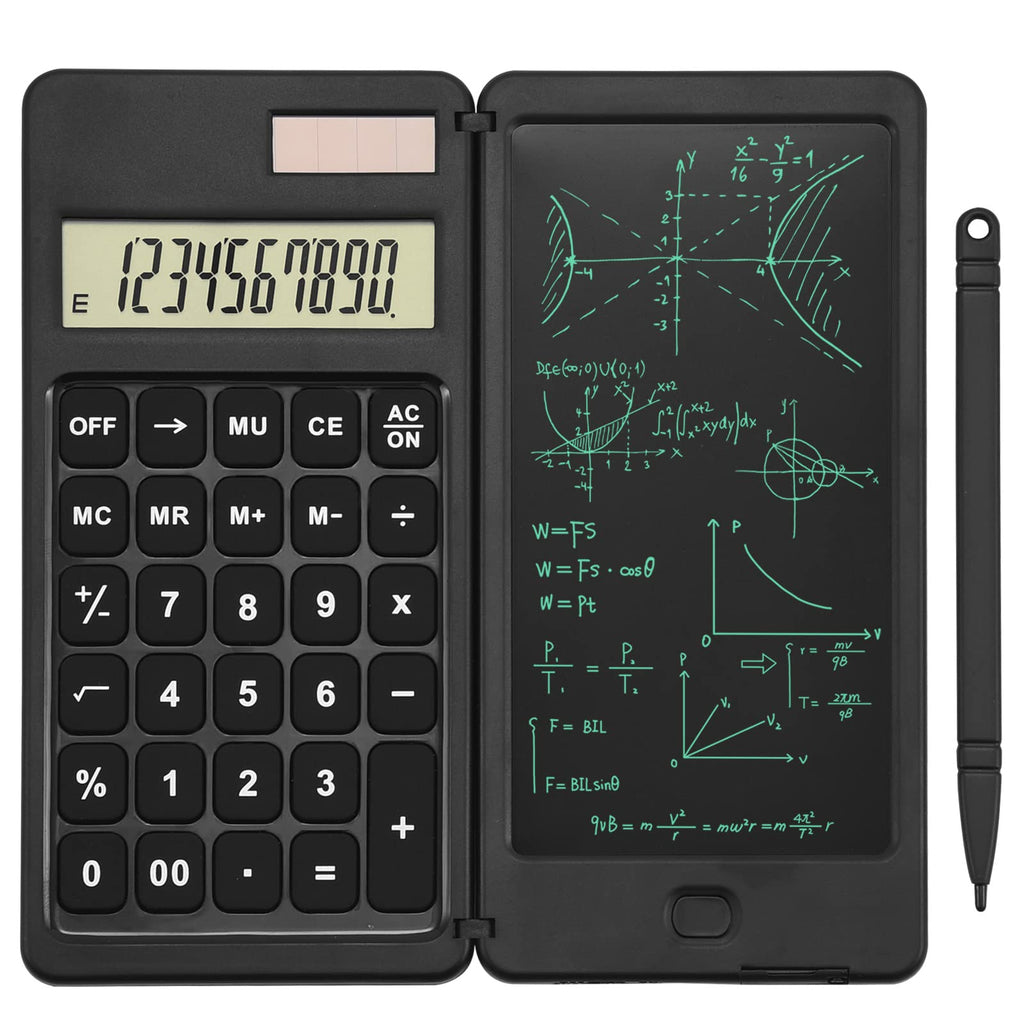 EooCoo Scientific Calculator with Notepad,10-Digit Large Display Office Desk Calcultors,Support Solar and Battery,Foldable Calculator for Students, School and College, Office Desk Accessories Dark Black