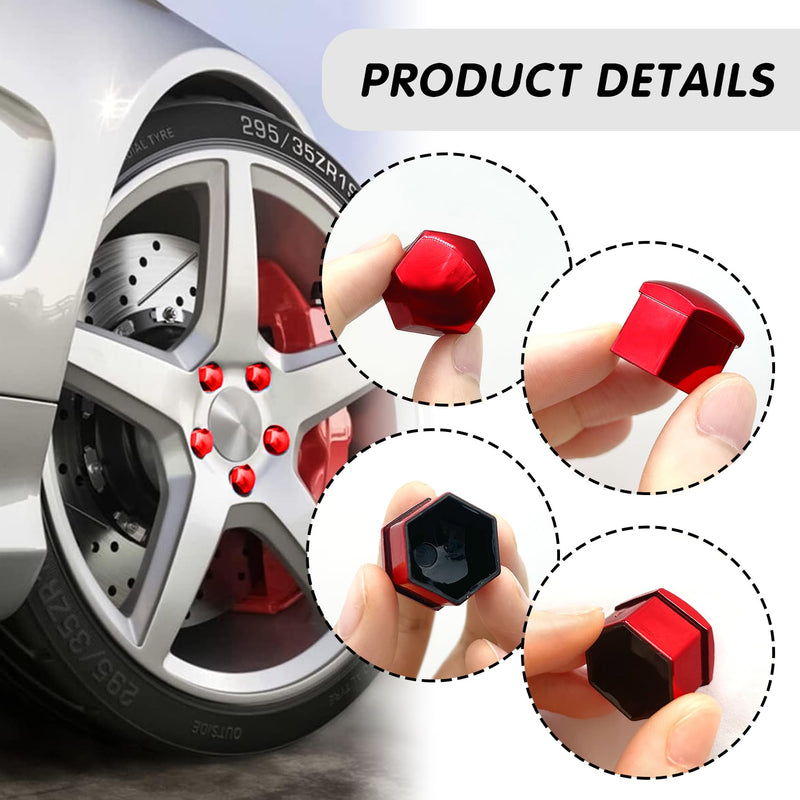 20PCS Lug Nut Covers, 21mm Hexagonal Nut Covers with Removal Tool, Car Wheel Nut Caps, Wheel Center Bolt Caps, Universal for Most Car Lug Nut Caps, Automotive Exterior Accessories (Red) red