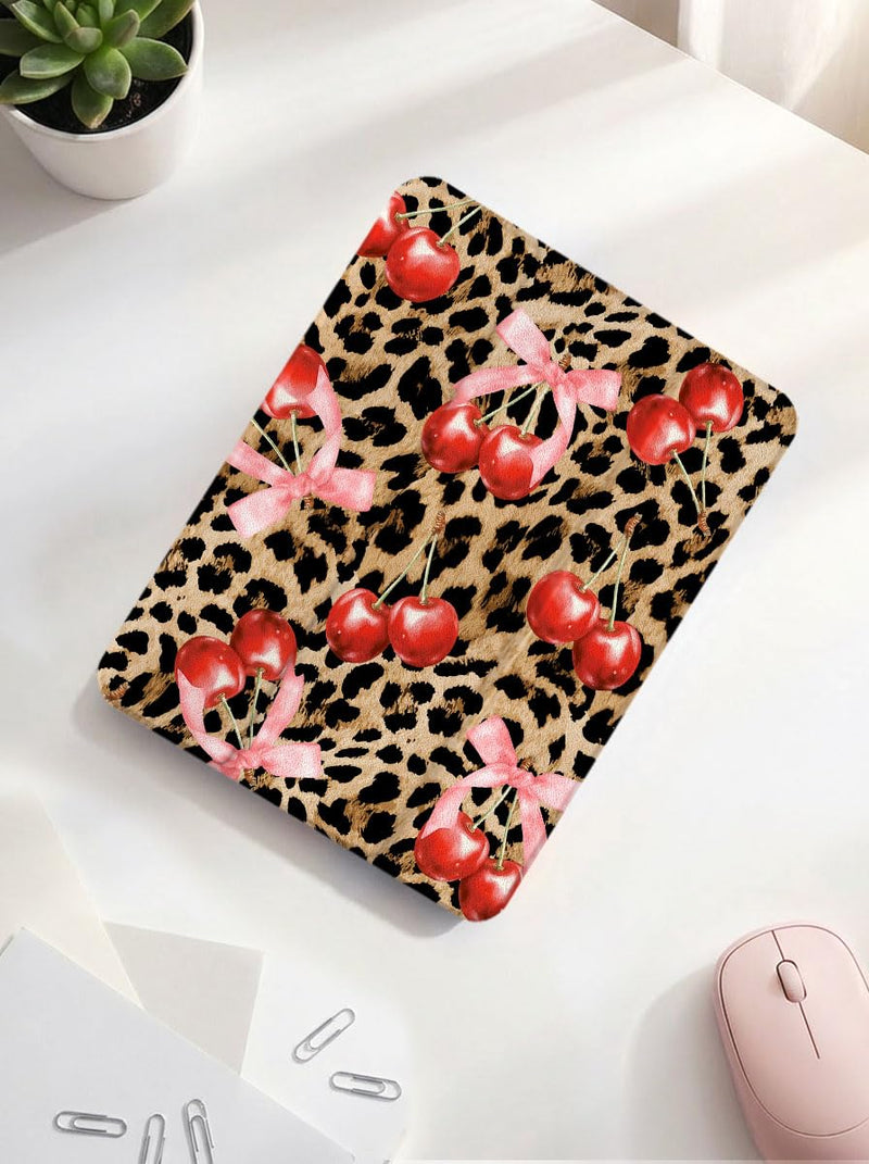Case for iPad A16 11th Generation 11 Inch 2025, iPad Case 10th Generation 10.9 Inch 2022, Slim Lightweight Soft Trifold Back Cover with Pencil Holder & Auto Sleep/Wake Cover Cherry Cheetah Bow Brown Leopard & Pink Bow