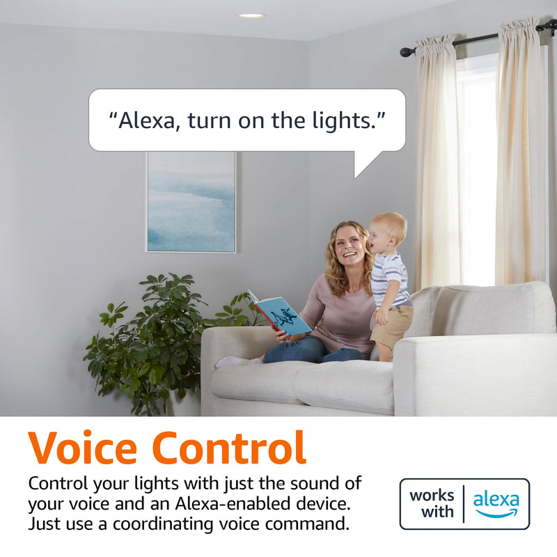 Amazon Basics Smart BR30 LED Light Bulbs, Color Changing, 9W (60W Equivalent), 800LM, Energy Efficient, Voice Control, Works with Alexa Only, 2.4 GHz Wi-Fi, No Hub Required, 4-Pack 4 Pack