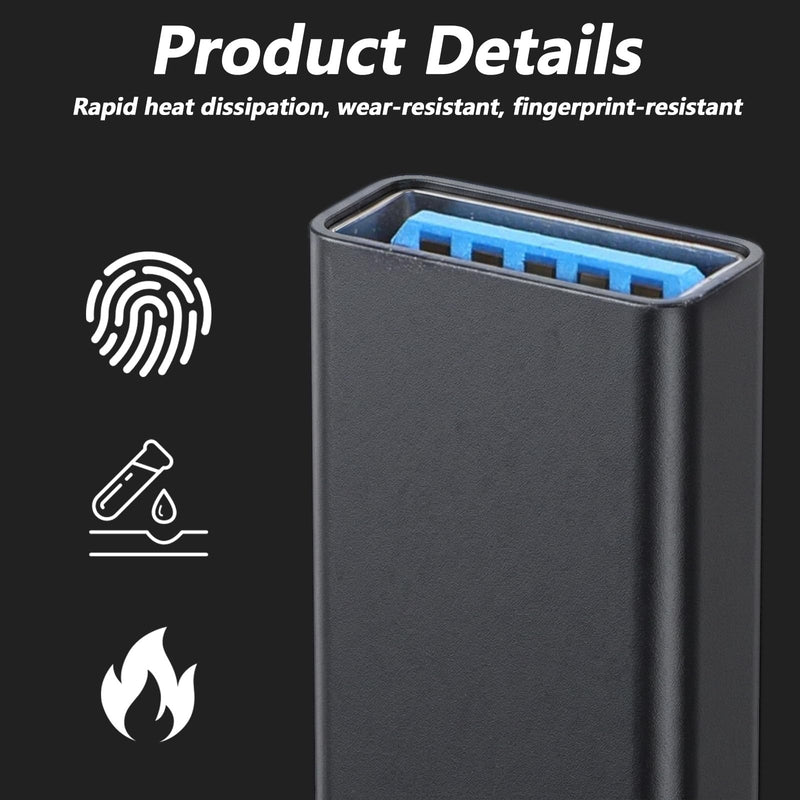 USB 3.0 Female to Female Adapter 2 Pack and USB-A to USB-C Adapter 3 Pack 10Gbps USB 3.1 Bi-Directional USB Extension Connector for Data Sync and Fast Charging