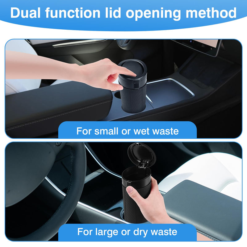 Car Trash Can Bin with Lid, 2 Packs Mini Leakproof Garbage Can for Vehicle, Cup Holder Trash Can, Small Trash Bin for Cars, Home, Bedroom, Office(Black) Black 02