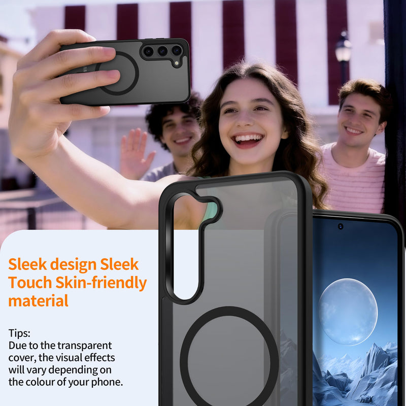 Gritup for Samsung Galaxy S23 Case with 2 PCS Screen Protector (Compatible with MagSafe)(Military Grade Protection) Slim Translucent Matte Shockproof & Anti-Fingerprint Phone Cover for S23,Black Black Galaxy S23(6.2 Inches)