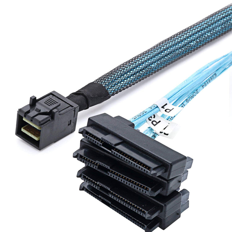 CableDeconn SFF-8643 Internal Mini SAS HD to (4) 29pin SFF-8482 connectors with SAS 15pin Power Port 12GB/S Cable (1M) (H0204) 1m