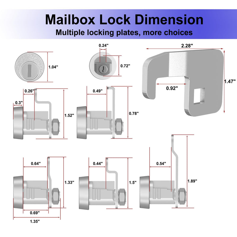 3 Pack Mailbox Locks with Keys Replacement,Mail Box Lock Heavy-Duty Hook Cam C7120 for C9100/C9200 L1172C National USPS Mailbox Lock Replacement, Nickel Finish 3 Pcs Key Different Silver