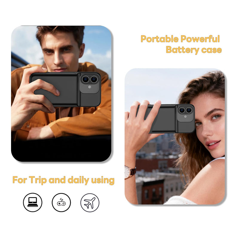 Battery Case for iPhone 17(6.3 inch), 2026 Upgraded 7000mAh Ultra-Slim Charging Case Poratble Rechargeable Extended Charger Case Battery Pack with Tempered Glass Screen Protector Black