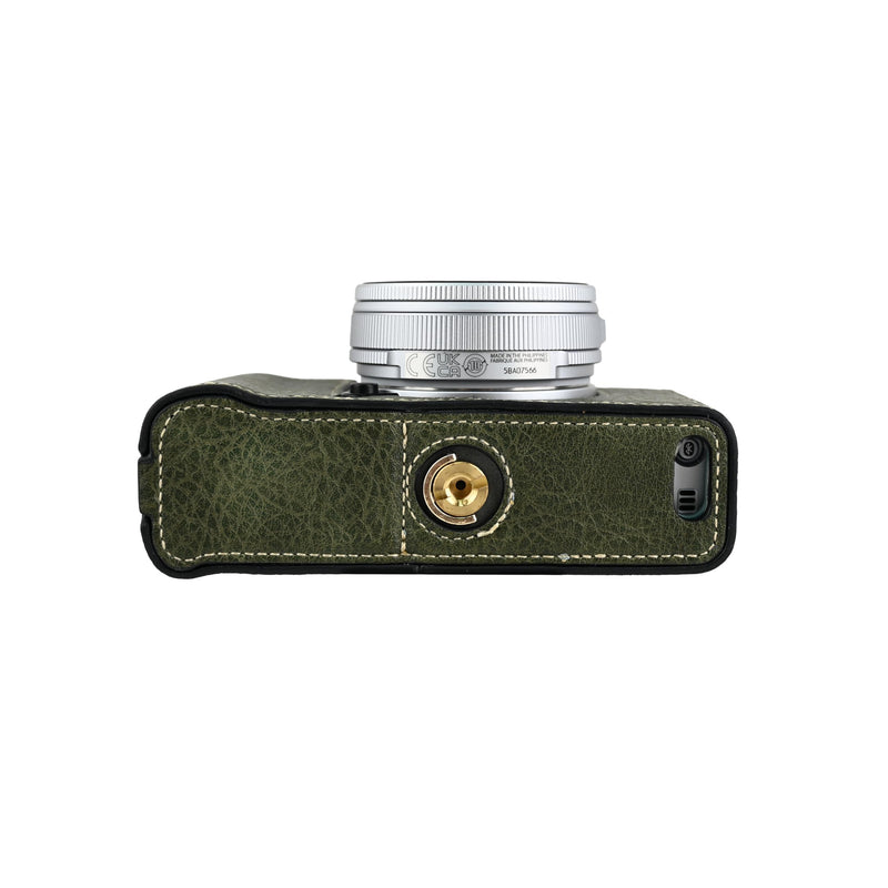 X-E5 Case, Handmade PU Leather Half Camera Case Bag Cover Bottom Opening Version for Fujifilm X-E5 XE5 With Neck Strap Lens Cover (Green) Green