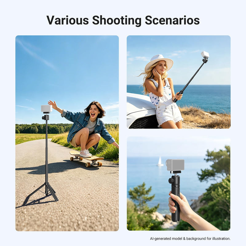 NEEWER Basics Action Camera Selfie Stick Tripod Compatible with DJI Osmo Action 6 Osmo 360 Nano, 8.1-21.3in Desk Stand with Quick Release Magnetic Mount Adapter & Ball Head for Video Recording, TP57