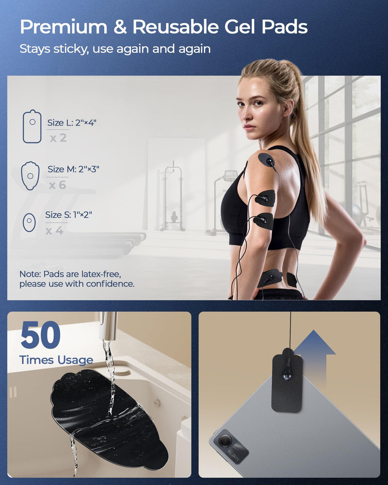 KingPavonini 3-in-1 TENS Unit Muscle Stimulator for Pain Relief Therapy, Dual Channel 36 Modes TENS Machine with 12 Pads, Rechargeable & Portable EMS Muscle Stimulator for Back, Shoulder, Neck Grey