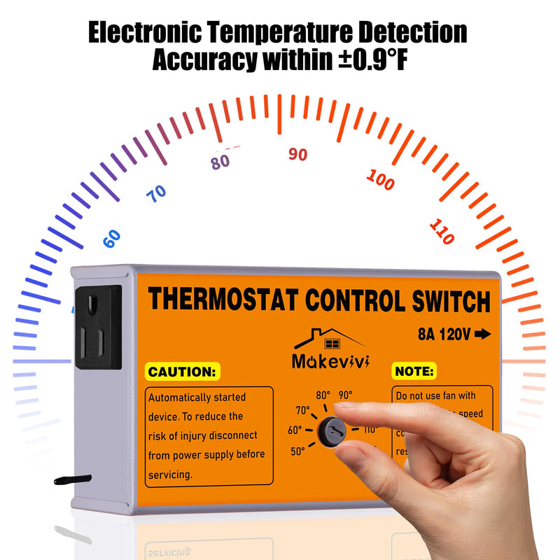 Attic Fan Thermostat-Control, Adjustable Thermostat with Overload Protector, Temperature Controlled Attic Fan, with Socket Easy to Install, Exhaust Fan Temperature Controller for Workshop, Greenhouse [Socket] 5FT