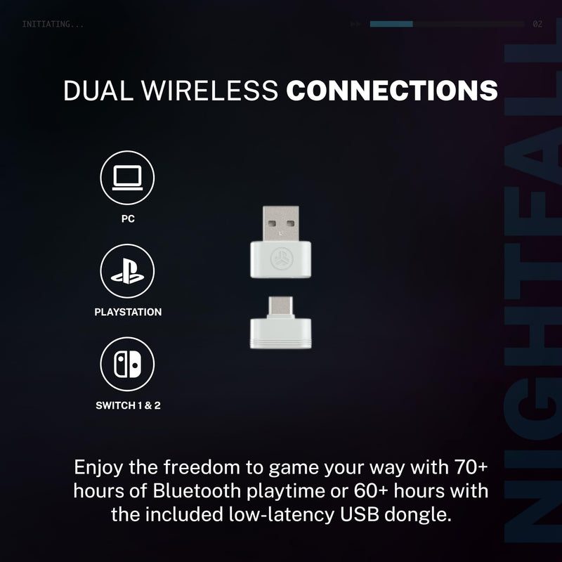 JLab Nightfall Wireless Gaming Headset, Bluetooth 5.3, White Cloud White