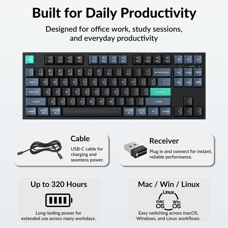 Keychron B33 Silent Wireless Keyboard, Premium TKL Scissor Switch Keyboard with Tri-Mode Connectivity, Programmable via Launcher, for Mac Windows Linux