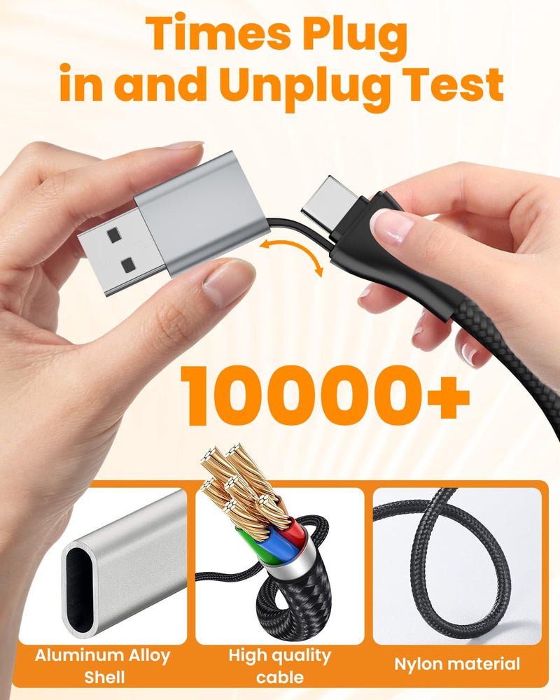 Multi Fast Charging Cable for Apple Watch - 100W Dual USB C Fast Charging Cable for iPhone 17/16/15/14/13/iWatch, 3 in 2 Portable Watch Charging Cord with 2 USB C and iWatch Charger Port, 6.5FT