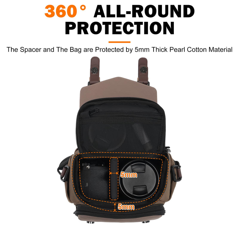 Cwatcun Compact Camera Sling Bag, Small Crossbody Case with Tripod Holder | Camera Messenger Bag, Photography Bag for Canon, Nikon, Sony, Fuji DSLR/SLR/Mirrorless, Lens.Fits 1DSLR+1lens Brown S