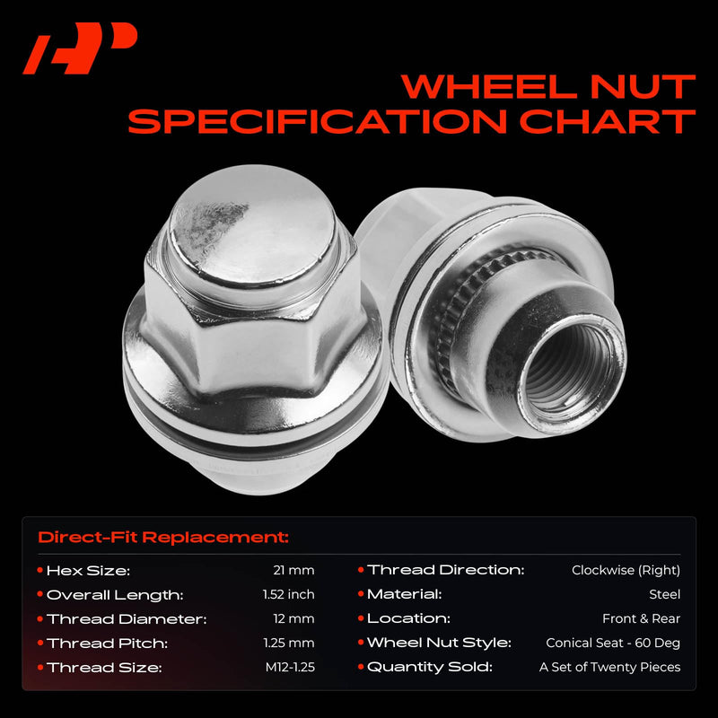 A-Premium M12-1.25 Wheel Lug Nuts Compatible with Nissan Pathfinder Maxima Murano 370Z INFINITI QX60 Q50 G25 G35 G37 QX50 Front and Rear Side 20-PC Set 20PCS
