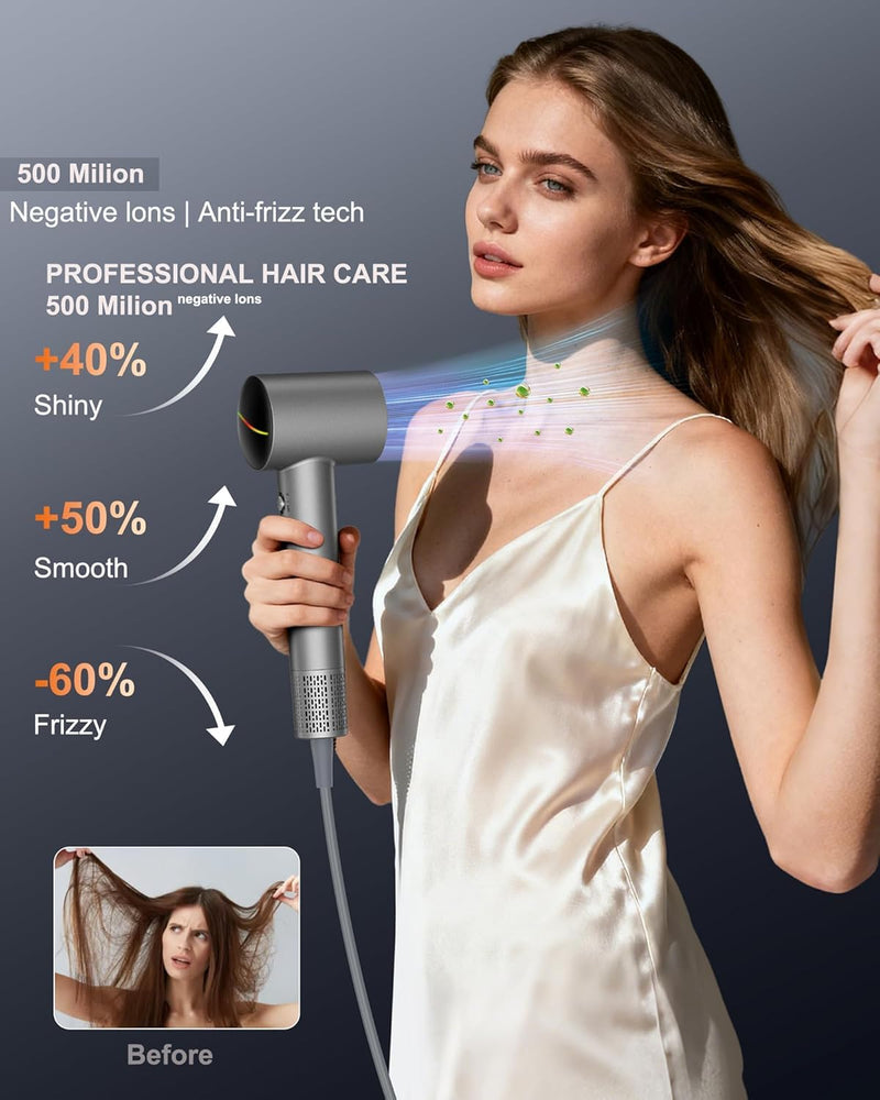 Healthkeep Hair Dryer with 2 Diffuser for Curly-Hair, High-Speed Constant-Temp 5 Mins Make Hairstyle, 200M Negative Ionic Blow-Dryer Moisturizing and Hair-Care, Low Noise 150,000 RPM Brushless Motor