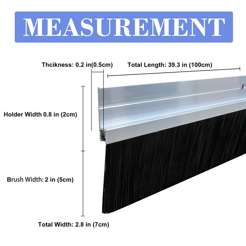 39.3" Length X 2" Width Aluminum Door Sweeper for Bottom of Door, Soft Door Sweep Brush, Easy-Mounting (3, Silver) 3