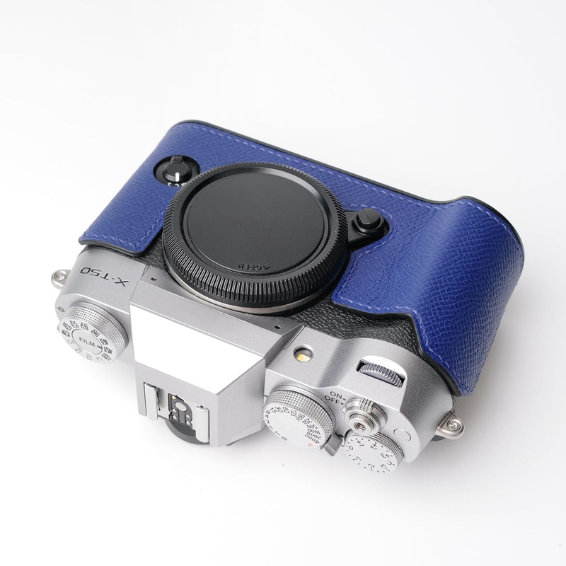 Iborrys Camera Genuine Leather Half Case ，Compatible with FUJIFILM Fuji X-T50 XT50 ， Made by Hand - Top Layer Cowhide Body + Metal Base Plate 2-in-1 Design (BlueA) BlueA
