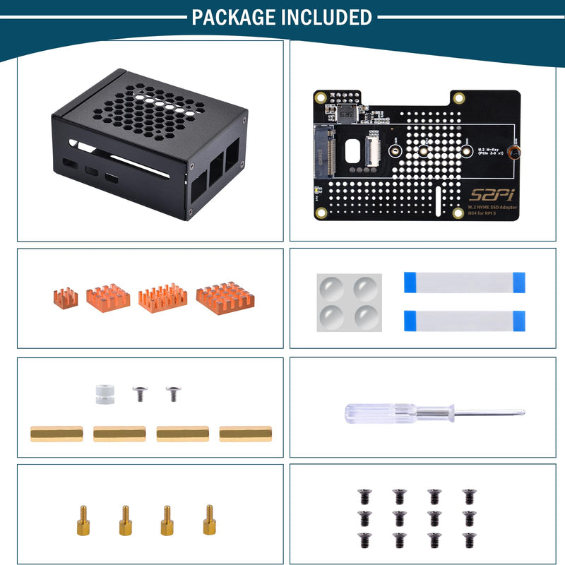 GeeekPi Metal Case with N04 PCIe M.2 Key-M NVMe SSD PCIe Peripheral Board for Raspberry Pi 5